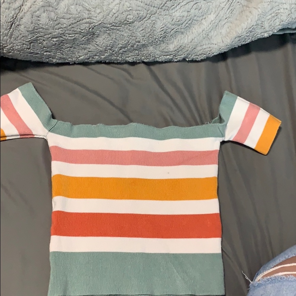 Striped off the shoulder crop top